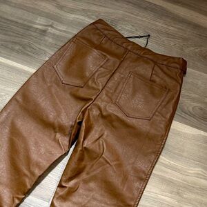 Brown Faux Leather Cuttout Pants -NWOT